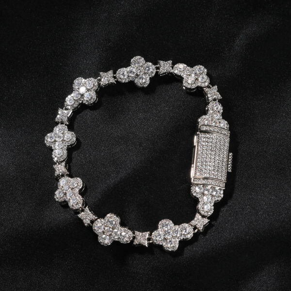 Wholesale Copper-set zircon cross flower bracelet with micro-painted zircon, elegant and sparkling jewelry.