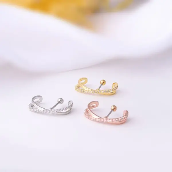 Wholesale 316L Stainless Steel Copper Zircon Ear Cartilage Rings & Studs Geometric Waterproof Non Tarnish Surgical Steel Women'S