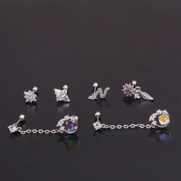Wholesale 316L Stainless Steel Copper Zircon Ear Cartilage Rings & Studs Flower Waterproof Non Tarnish Surgical Steel