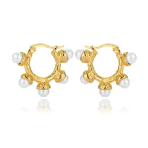 Wholesale British Retro Pearl Earrings Gold-Plated Stainless Steel Foldable Surface Geometric Hoop Rose Gold Titanium Steel Unisex