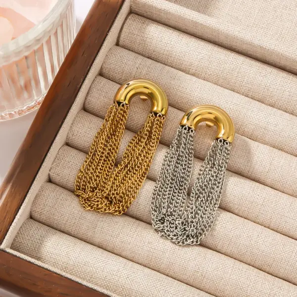 Wholesale PVD Coated 18K Gold Real Gold Plated Semicircle Tassel Lines 304 Stainless Steel Vacation Classic Style Waterproof Non Tarnish Drop Earrings