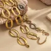 Wholesale 304 Stainless Steel With Real Gold Plating, Electroplated In Furnace, Color-Contrasting Oval Irregular Shape Handmade Bracelet