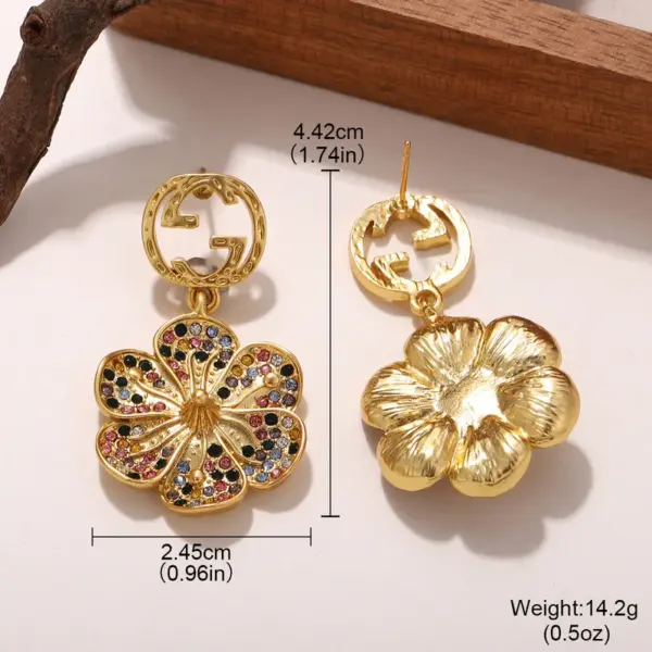 Wholesale Hypoallergenic Flowers Drop Earrings For Women In Copper With KC Golden Plated UV Plating And Rhinestone Inlay
