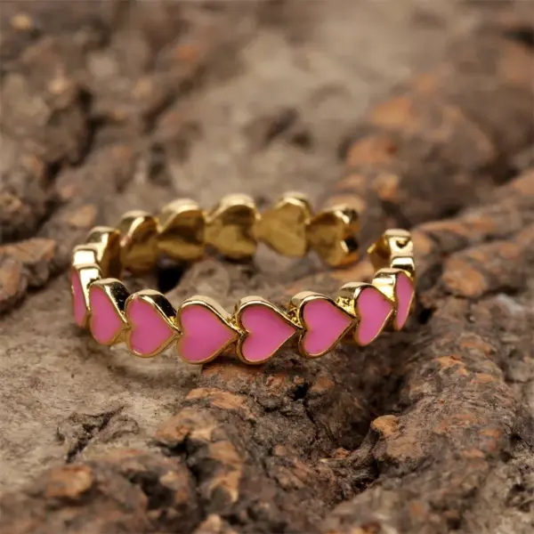 Wholesale Romantic Sweet Heart Shape Copper Enamel Plating 18k Gold Plated Open Rings