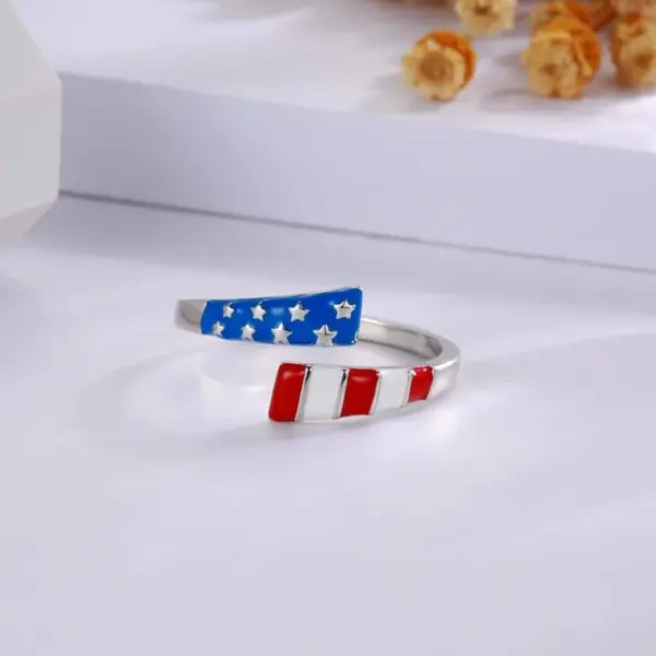 Wholesale Popular American Flag Ring Patriotic Independence Day Star Jewelry July 4Th Day Gift Manufacturer Wholesale