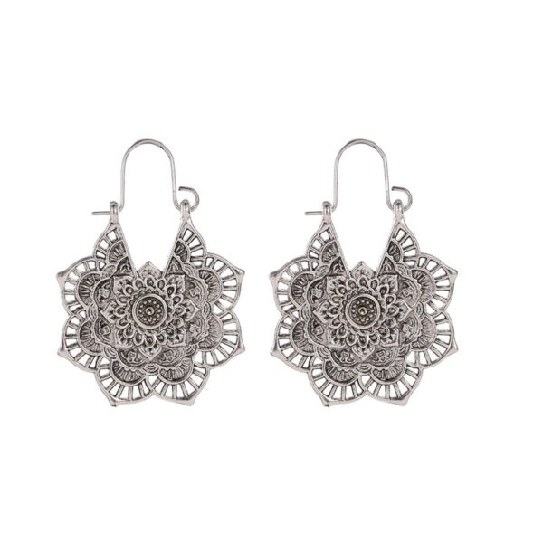 oly-d65fbc00638955ae5e62857629bc1115 Wholesale Ethnic earrings exotic mood retro metal hollow flower earrings Bohemian carved court style earrings