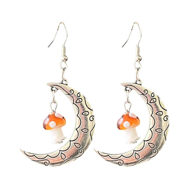 Wholesale Source Retro Bohemian Three-dimensional Glazed Mushroom Moon Mysterious Earrings Ethnic Style Pine Stone Earrings
