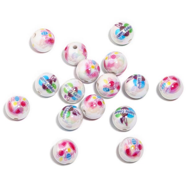 Wholesale easter bunny printed round bead letters resurrection egg cartoon beaded diy mobile phone chain keychain beads