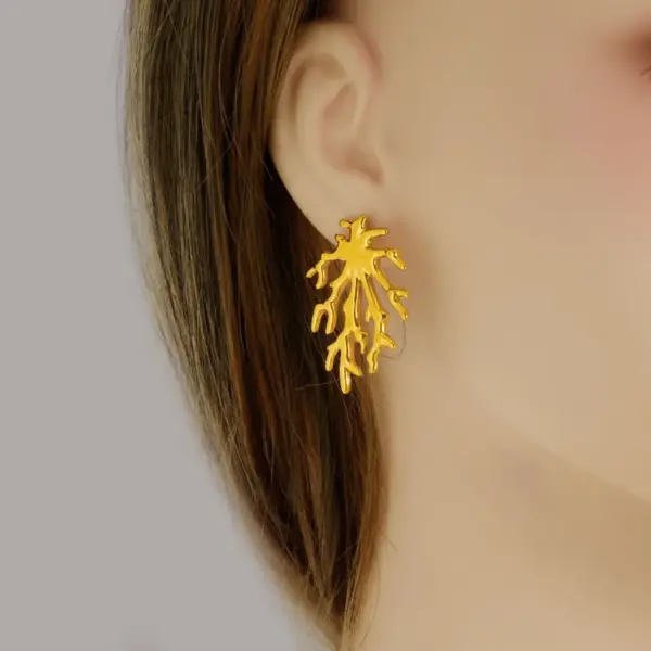 Wholesale PVD Coated Real Gold Plated Coral 304 Stainless Steel Simple Style IG Style Waterproof Non Tarnish Ear Studs