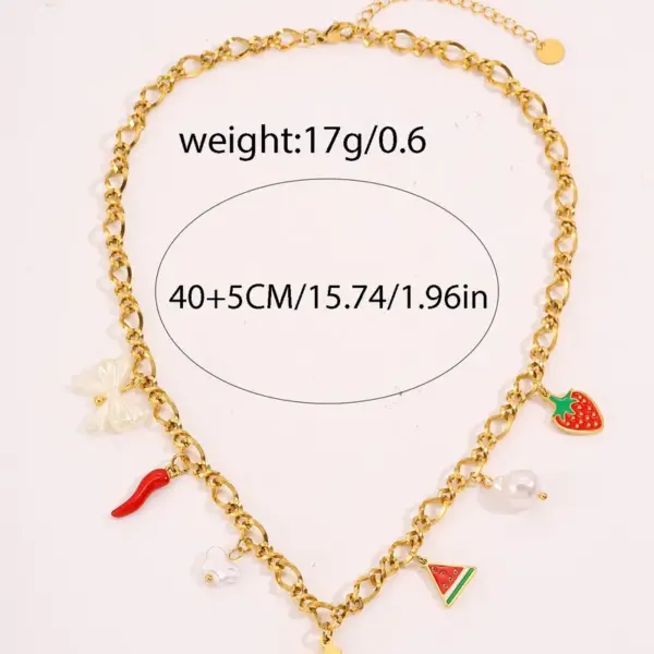 Wholesale Waterproof Fruit Necklace For Women, 304 Stainless Steel With 18K Gold Plated Finish And Zircon Inlay, Box Chain
