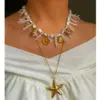 Wholesale 304 Stainless Steel Geometric Starfish Shell PVD Coated Freshwater Pearl Shell Real Gold Plated Nordic Style Vacation Marine Style Waterproof Non Tarnish Surgical Steel Shell Necklace Lobster Trigger Clasp Closure Pendant Necklace