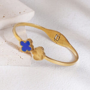 18k four-leaf clover bracelet-gold blue