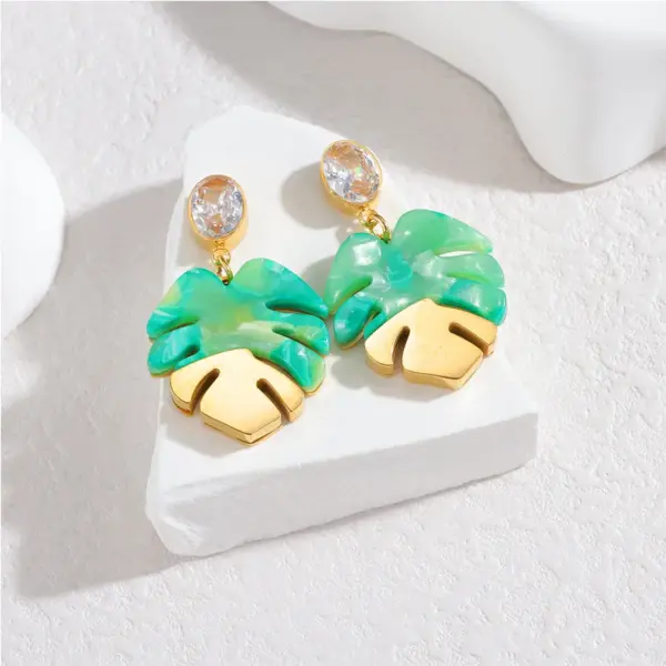 Wholesale Leaves Stud Earrings For Women With 304 Stainless Steel Ear Pins And 18K Real Gold Water Plating Featuring Acrylic Inlay