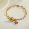 Wholesale Vacuum Electroplating (In Furnace) Plated 18K Real Gold Cherry Zircon 201 Stainless Steel 304 Stainless Steel Women's Bracelet