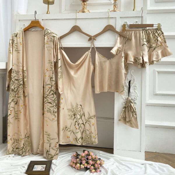 oly-d6dc744833b9f1e5d8543b1dfe856a44 Wholesale Spring and Summer Home Clothes Four-piece Printed Style Pajamas Women's Nightgown Sling Long Sleeve Long Sexy Nightgown suit