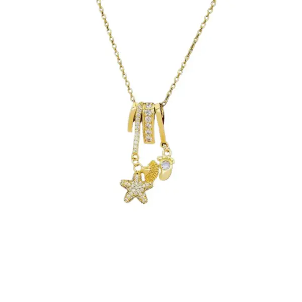 Wholesale Starfish Pendant Necklace For Women With Inlay Artificial Rhinestones, 18K Real Gold Plated Copper, Water Plating, Cable Chain