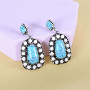 Wholesale Qifu Europe and the United States cross-border new vintage silver turquoise earrings Bohemia western ethnic long earrings women's jewelry