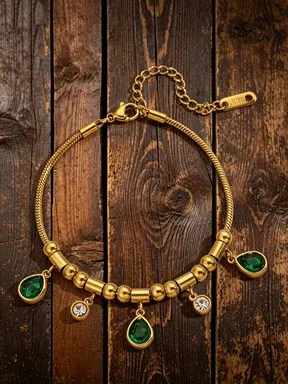 Wholesale Water Droplets Couple Bracelets With Waterproof Non Tarnish 18K Real Gold Plated 304 Stainless Steel Snake Chain Featuring Zircon Inlay
