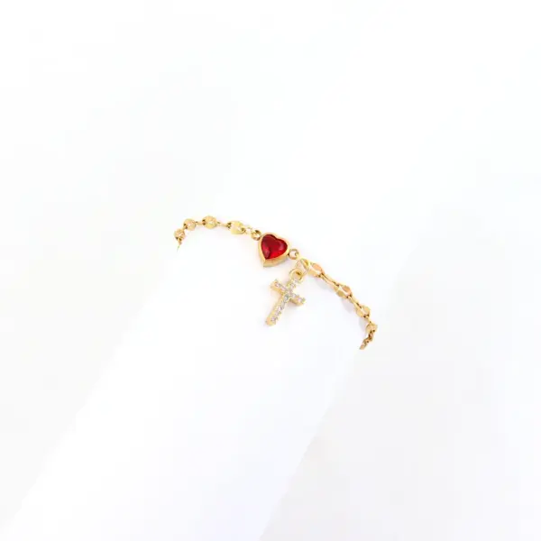 Wholesale Jewelry Elegant Simple Style Classic Style Cross Heart Shape 201 Stainless Steel Artificial Crystal Copper Bracelets Coffee Bean Chain