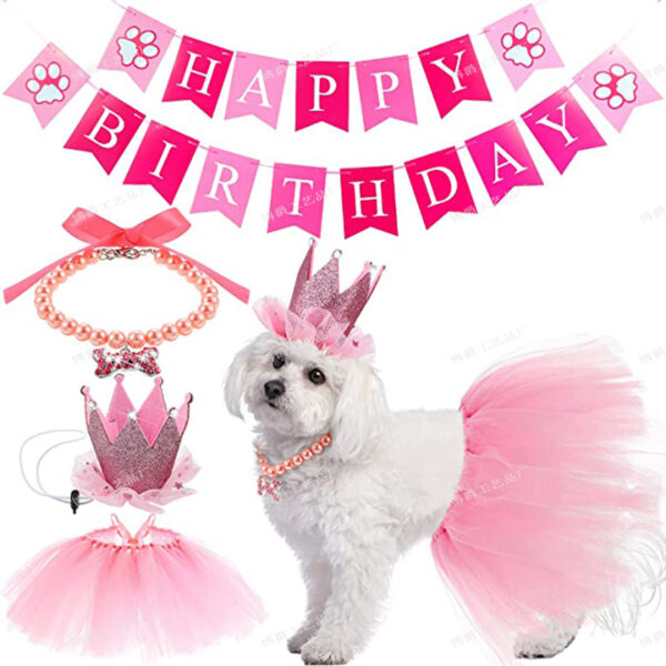 Wholesale Pet Birthday Party Decoration Dog Birthday Gauze Skirt Decoration Bone Necklace Crown Set