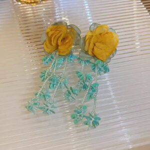 Green flower beaded sequin earrings