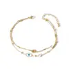 Wholesale 304 Stainless Steel Heart Shape PVD Coated Rhinestones Glass Stone Shell 18K Real Gold Plated Simple Style Classic Style Waterproof Non Tarnish Inlay Anklet