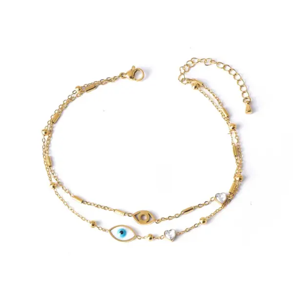 Wholesale 304 Stainless Steel Heart Shape PVD Coated Rhinestones Glass Stone Shell 18K Real Gold Plated Simple Style Classic Style Waterproof Non Tarnish Inlay Anklet