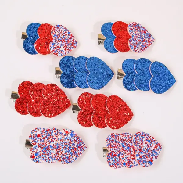 Wholesale Red Blue White Shiny Heart Hair Clip Onion Powder Heart Hair Accessories Side Bangs Clip For Girls