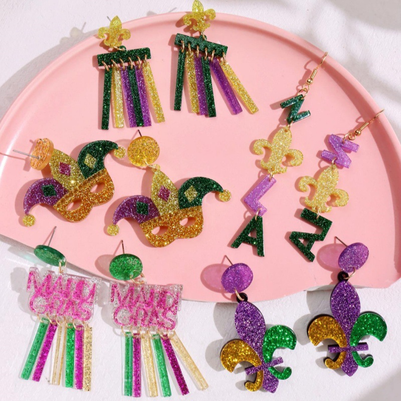 Wholesale Carnival Earrings Earrings Earrings Bohemian Style Drop-Shaped Simple Distinctive Acrylic Tassel Earrings for Women
