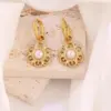 Wholesale Sunflower Earrings For Women, Waterproof Non Tarnish 316 Stainless Steel With 18K Real Gold PVD Coating And Freshwater Pearl Inlay