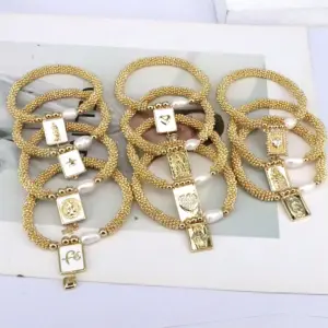 Wholesale Elegant Vintage Style Luxurious Cross Star Heart Shape Copper 18k Gold Plated Zircon Bracelets In Bulk