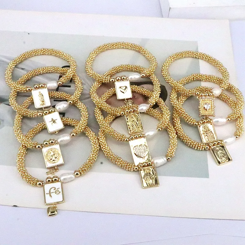 Wholesale Elegant Vintage Style Luxurious Cross Star Heart Shape Copper 18k Gold Plated Zircon Bracelets In Bulk