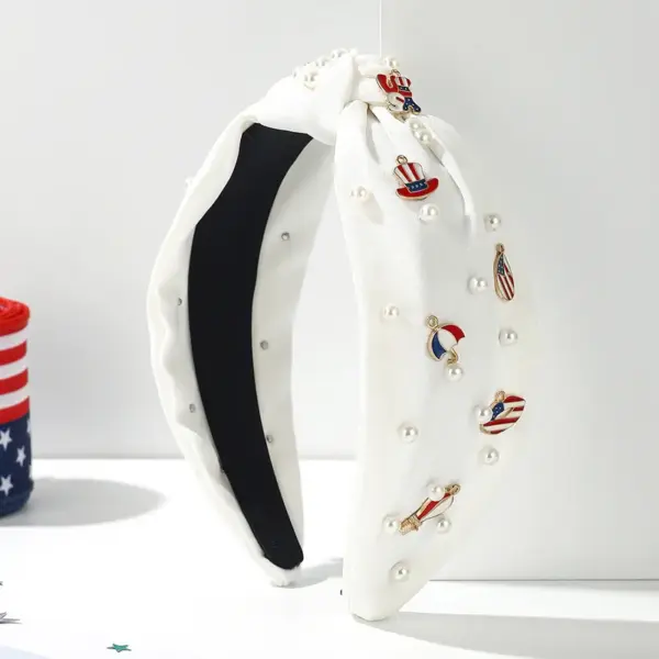 Wholesale Solid Color Pearl American Flag Wide-Brim Fabric Hair Accessories Black White Blue Hair Bands Suitable For All Seasons