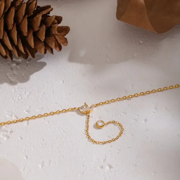 Wholesale 201 Stainless Steel Zircon Petal Tassel Circle Necklace Sweater Chain Niche High-End Daily Matching Jewelry For Women Eco-Friendly Waterproof Elegant Luxurious Vacuum Electroplating Furnace Plated With 18K Real Gold