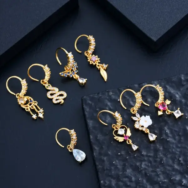 oly-d80e559d763276d655b868c824449400 Wholesale Trendy Zircon Nose Ring Flower Triangle Heart Butterfly Piercing Y2K Hip Hop Style Women's Copper Jewelry Nose Studs