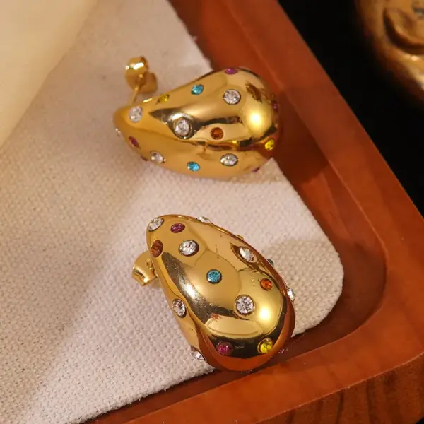 Wholesale 304 Stainless Steel Glass Water Droplets PVD Coated 18K Gold Plated Casual Classic Style Commute Inlay Gold Ear Studs