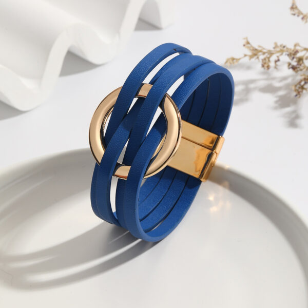 oly-d82310eea4a85457ef5af36a985155c2 Wholesale Cross Leather Women Bracelet Metal Large Ring Cuff Bracelet Multi-layer Wristband Magnetic Buckle Bracelet