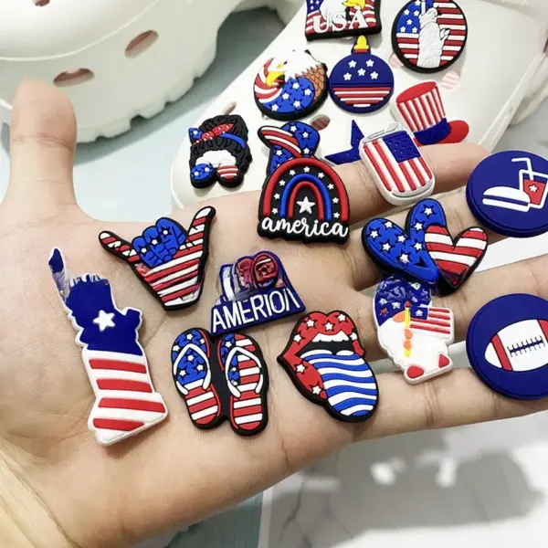 Wholesale PVC Shoe Buckle For Slippers Featuring United States Pattern, Perfect For Independence Day Celebration