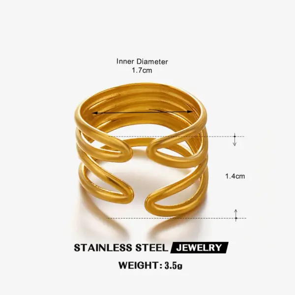 Wholesale Ion Plating (IP) 18K Gold Plated Lines 304 Stainless Steel Casual Hip-Hop Rock Waterproof Non Tarnish Open Rings - Nihaojewelry