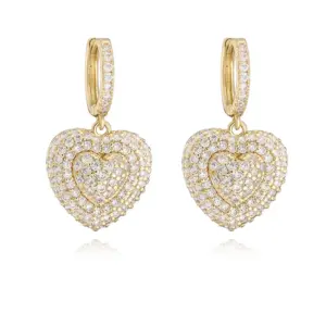 Golden White Diamond Love Heart Earrings 1 Pair