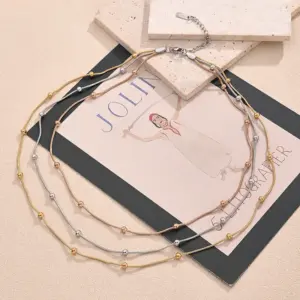 Three-in-One Beads Snake Chain Necklace (Rose Gold & Steel & Gold)【Length: 430+60mm】 / 1 Strand/Package