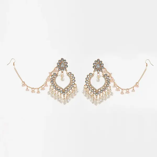 Wholesale Luxury Teardrop Rhinestone Pearl Tassel Earring Set With Chain For Women Ethnic Style Personality Jewelry Combination - Nihaojewelry