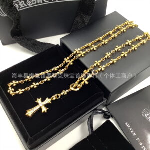Gold diamond cross flower chain
