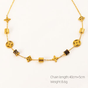 Old flower leather popular necklace gold / Made of stainless steel all over the body + real gold plating in the furnace with 18k gold