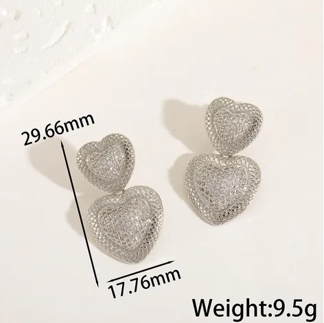 Wholesale 1 Pair Elegant Simple Style Heart Shape Inlay Copper Zircon 16K Gold Plated Drop Earrings