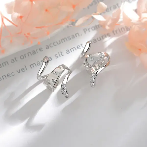 Wholesale Punk Style Snake Shaped Dangle Earrings Multi-Layered Zirconia Clasp Non-Pierced Clip-Ons For Women Animal Pattern Copper