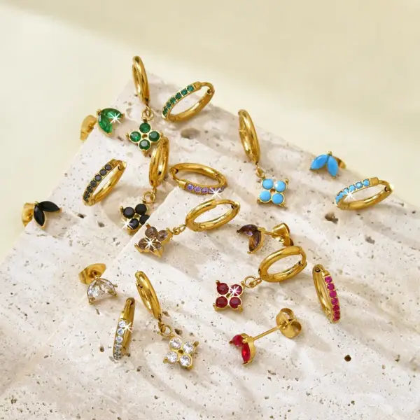 oly-d896c54fdec385a25e49f5bd7e165bed Wholesale Electroplating 18K Gold Golden Plated Four Leaf Clover 304 Stainless Steel Elegant Luxurious Drop Earrings