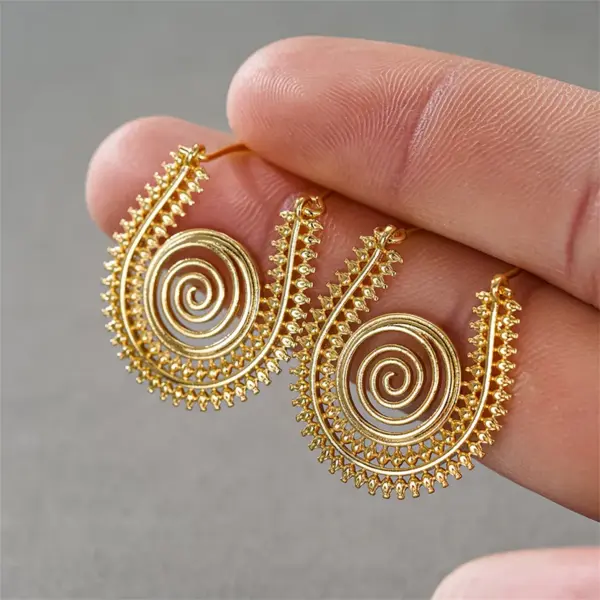 Wholesale Three-dimensional Geometric Earrings For Women In Copper With KC Golden Water Plating And 0.03µm Thickness