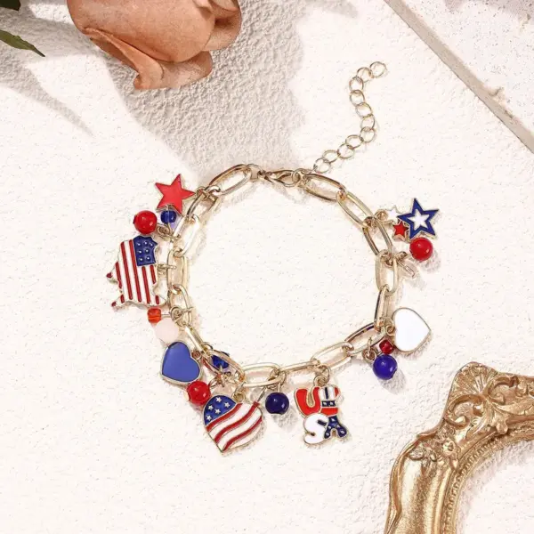 Wholesale American Independence Day Alloy Bracelet Red Blue White Pendant Flag Alloy Accessories Pendant Length 19 5cm Tail Chain