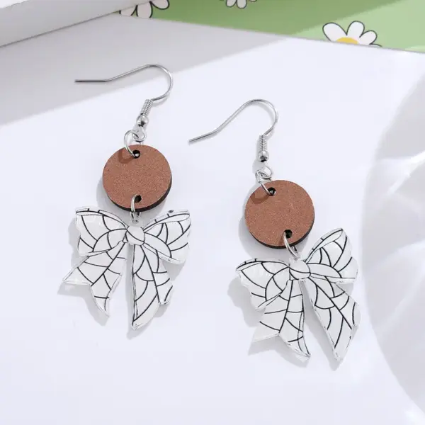 oly-d8aa6db3310f951aa5892c183584ec85 Wholesale Retro Multicolor Acrylic Bow Tie Drop Earrings For Women With 304 Stainless Steel Ear Pins